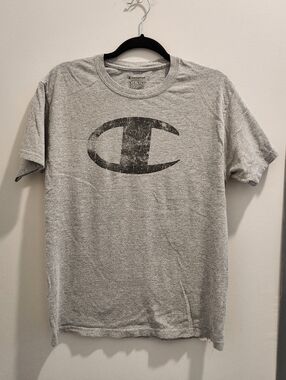 Champion Gray Distressed Large Logo Short Sleeve Tee